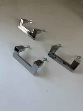 Set of 3 Modern Chrome Cabinet Pulls – Square U-Shape, Like New